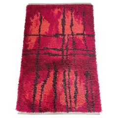 Retro Original Abstract Scandinavian High Pile Örgryte Rya Rug Carpet, Sweden, 1960s