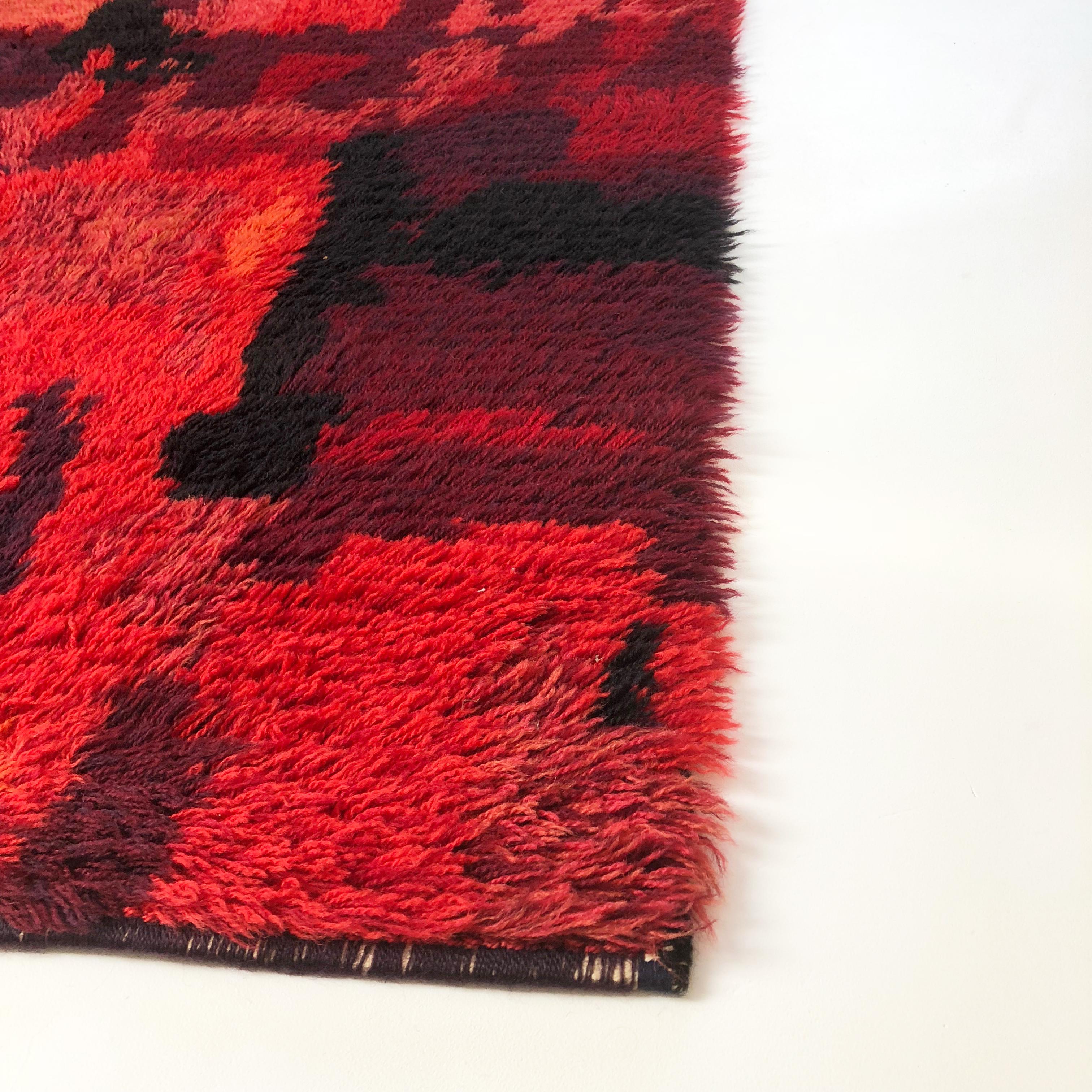 Original Abstract Scandinavian High Pile Pop Art Rya Rug Carpet, Finland, 1960s 3