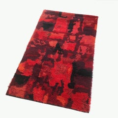 Original Abstract Scandinavian High Pile Pop Art Rya Rug Carpet, Finland, 1960s