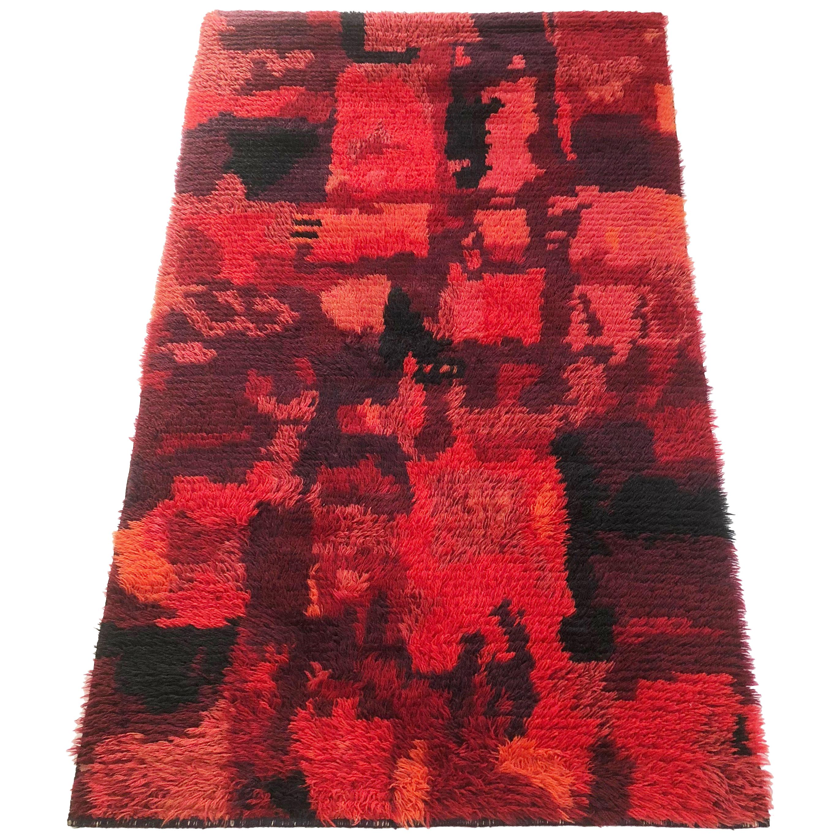 Original Abstract Scandinavian High Pile Pop Art Rya Rug Carpet, Finland, 1960s