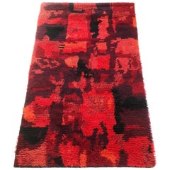 Vintage Original Abstract Scandinavian High Pile Pop Art Rya Rug Carpet, Finland, 1960s