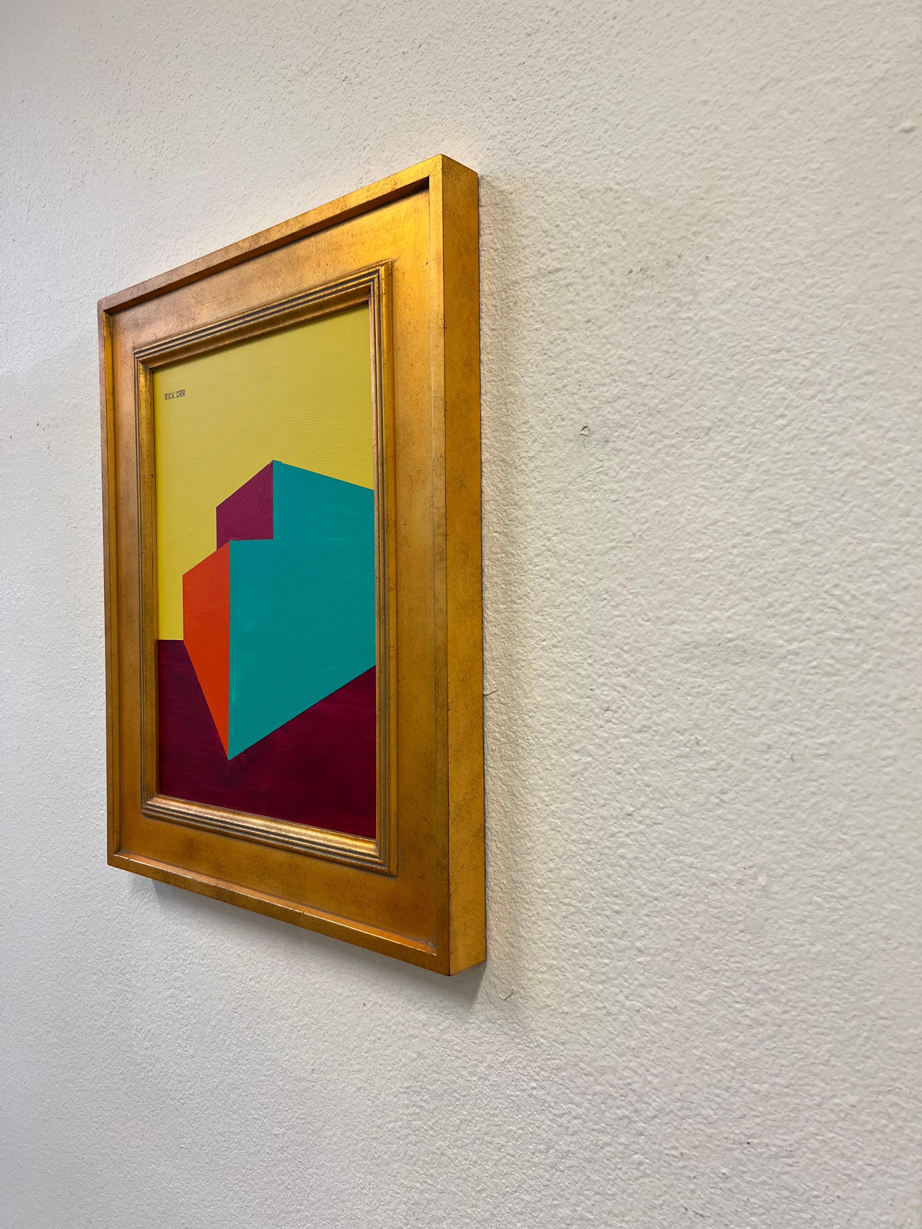 Peinture acrylique abstraite originale sur panneau avec un cadre en bois doré, par l'artiste américain Rick Orr. 

Mesures avec le cadre : 17,5