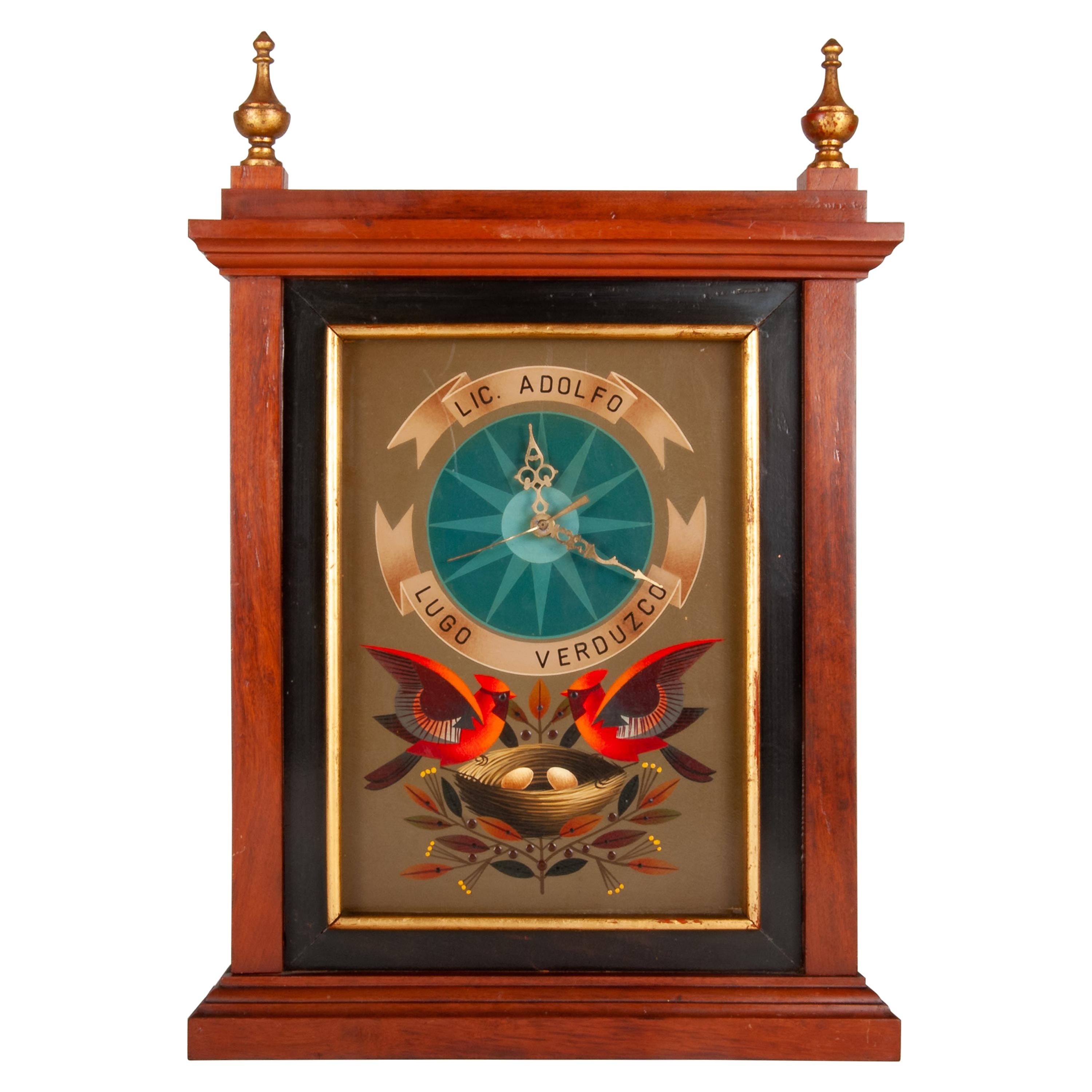 Pintura original acrílica sobre madera de Dos cardenales anidando por A. Rangel Hidalgo