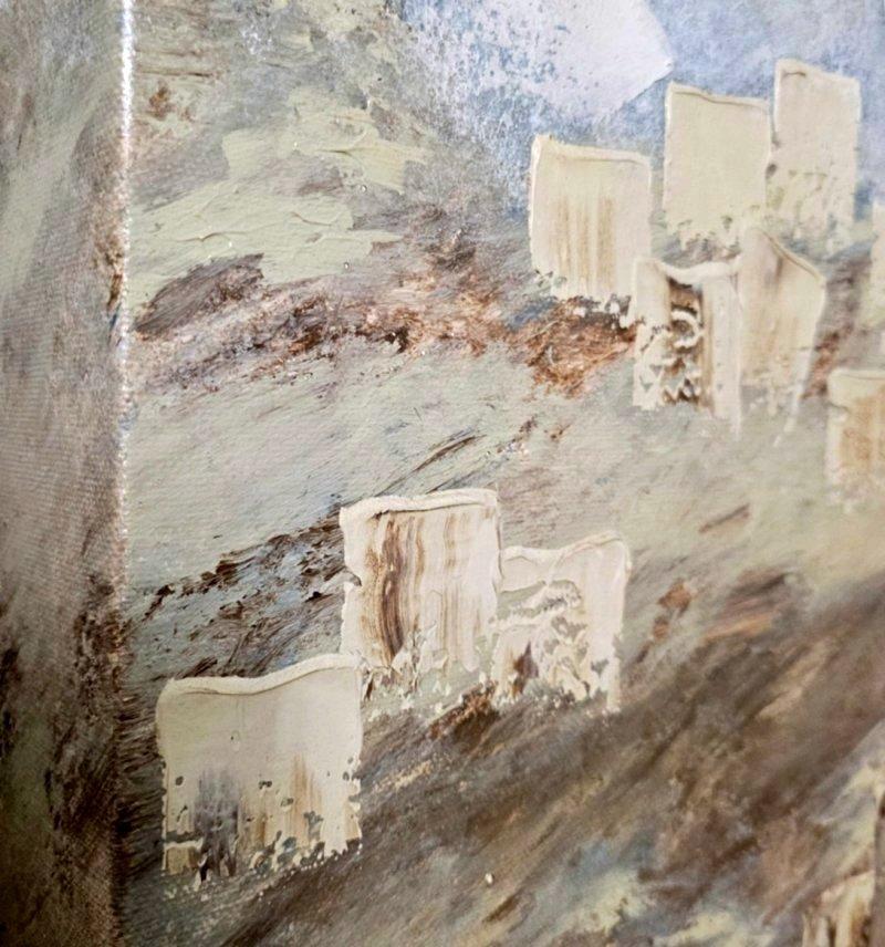 Americano Pittura originale di paesaggio in acrilico, firmata sul retro. in vendita