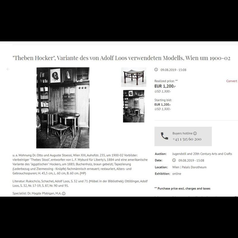 Tabouret original Adolf Loos Thebes Bon état - En vente à Vienna, AT