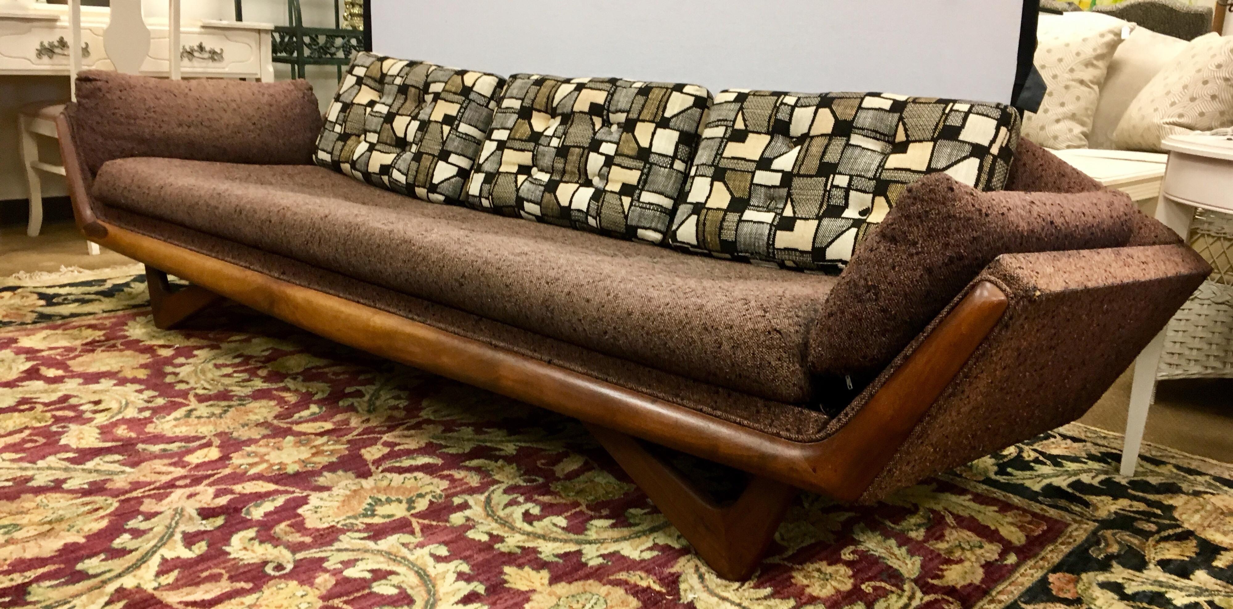 Magnificent signed Craft Associates original Adrian Pearsall Gondola sofa. All walnut has been refurbished including joints, legs and frame. Fabric is original and is in fair condition. See pics.