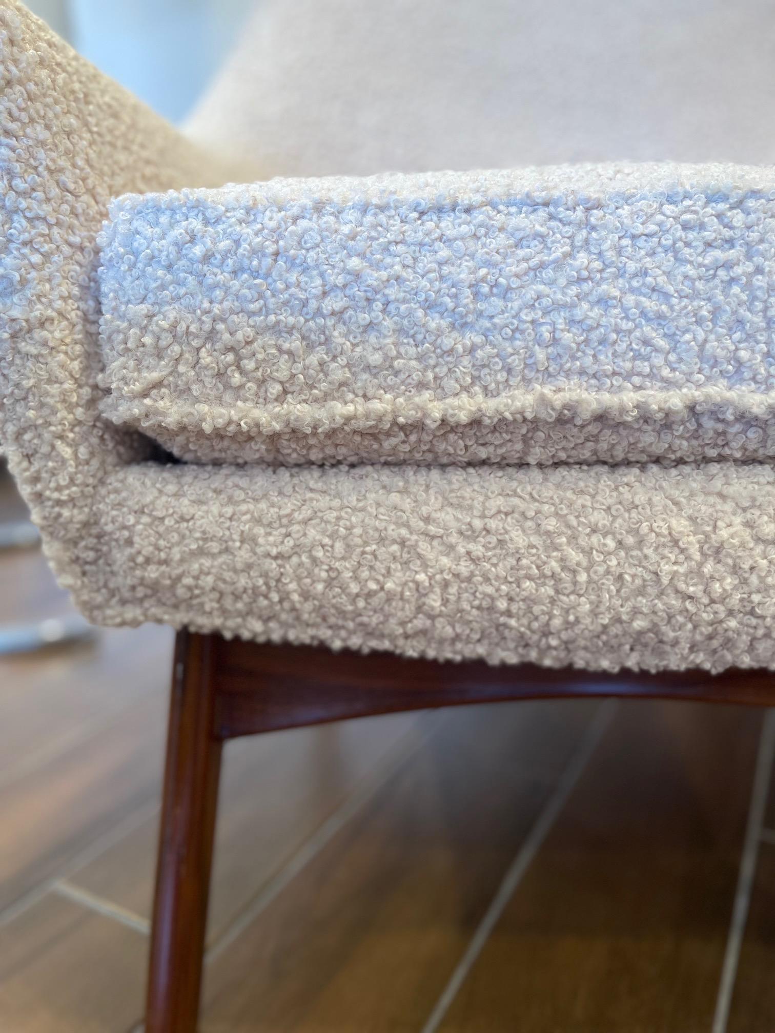 Wood Original Adrian Pearsall Mid Century Wingback Armchair In cream boucle For Sale