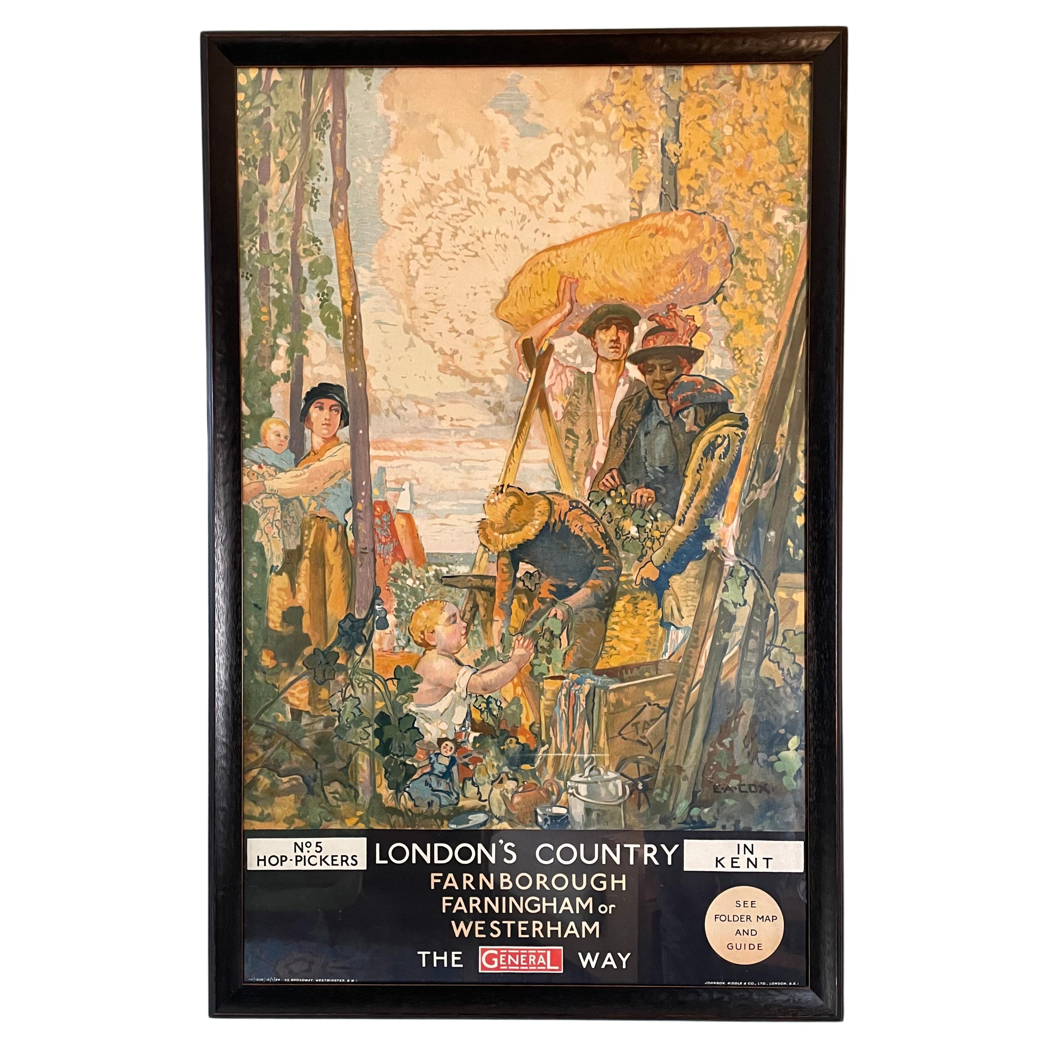 Original Advertising Poster ‘Hop Pickers in Kent’ By E A Cox