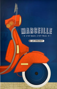 Original Advertising Poster Marseille Le Creuset Cookware Vespa Moped