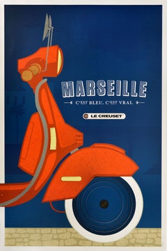 Original Advertising Poster Marseille Le Creuset Cookware Vespa Moped
