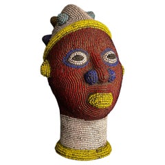 Original African Figure Statue Beaded Head, African Art, 2000s