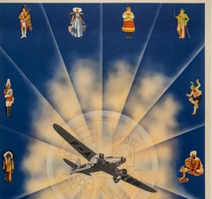 Original Air France Poster, Flamenco, Kimono, Sombrero, Kilt, Dewoitine, 1935