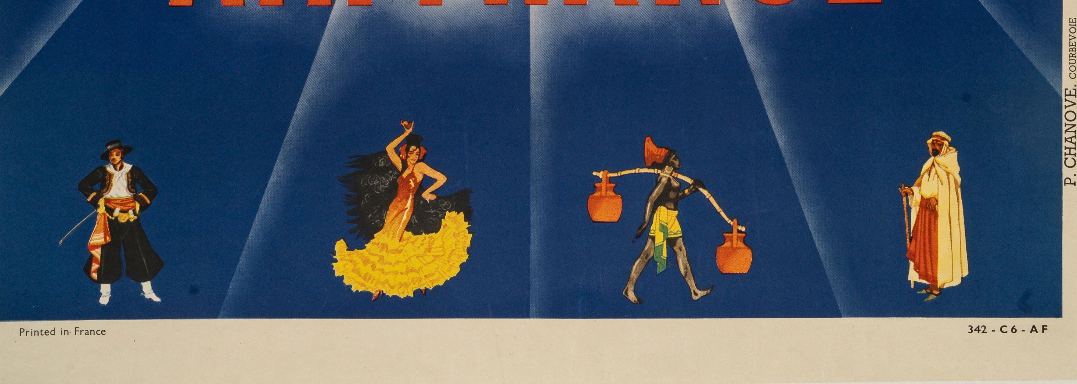 Affiche originale d'Air France, Flamenco, Kimono, Sombrero, Kilt, Dewoitine, 1935 Bon état - En vente à SAINT-OUEN-SUR-SEINE, FR