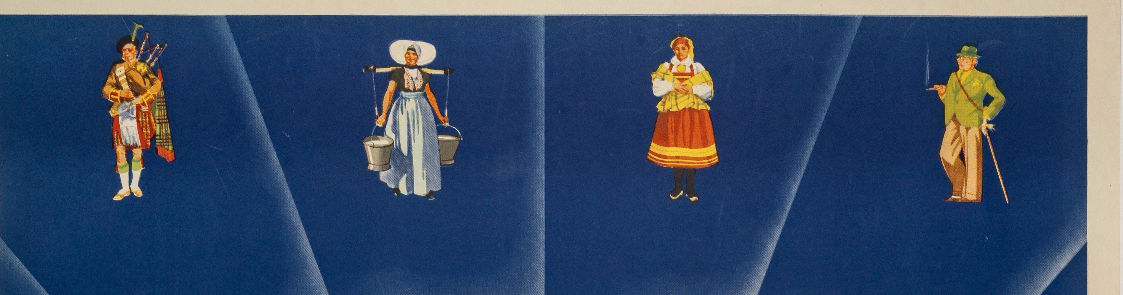 20ième siècle Affiche originale d'Air France, Flamenco, Kimono, Sombrero, Kilt, Dewoitine, 1935 en vente