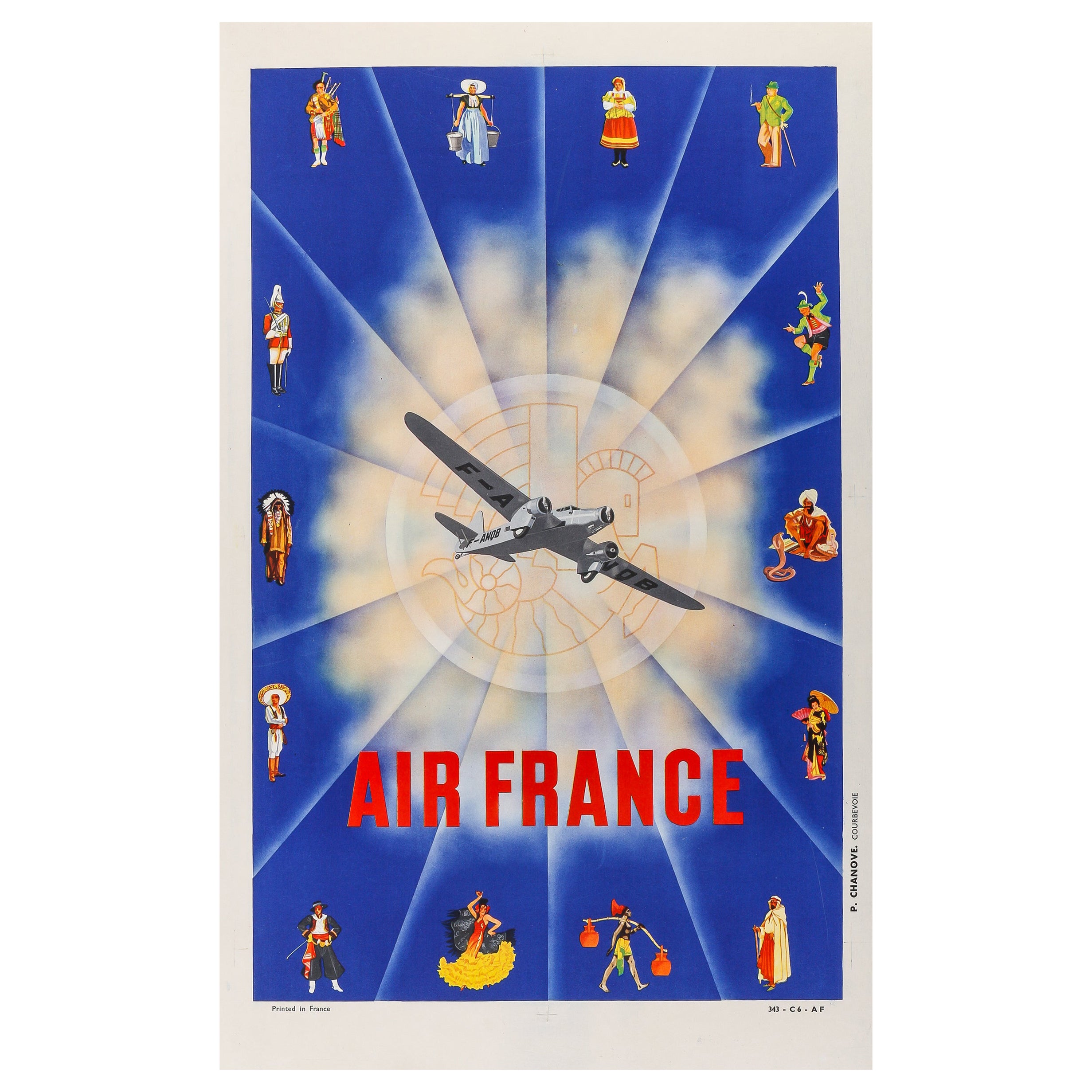 Original Air France-Poster, Flamenco, Kimono, Sombrero, Kilt, Dewoitine, 1935