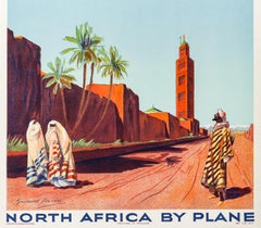 Original Air France Poster, North Africa by plane, Morocco Atlas, Koutoubia 1934