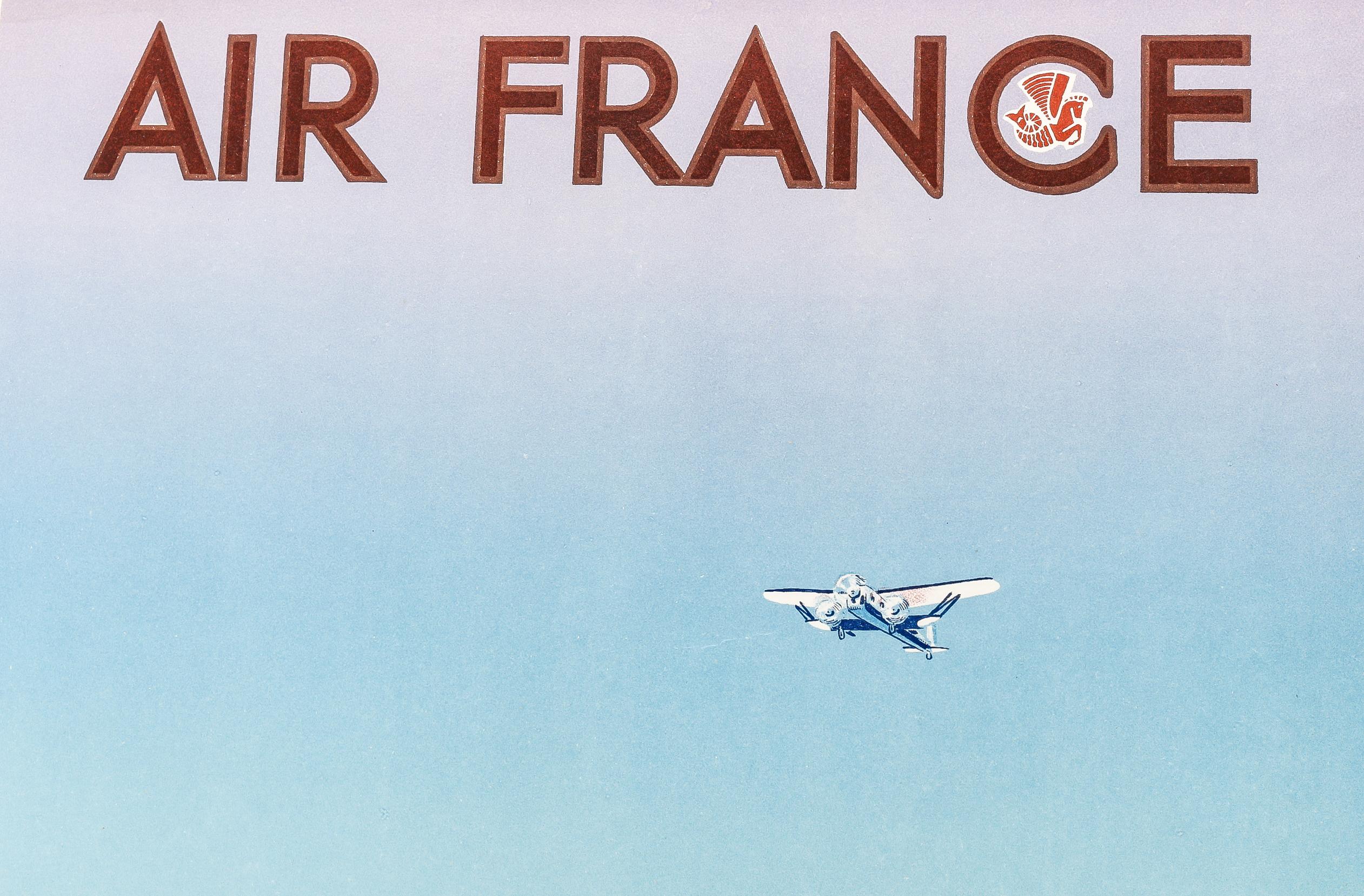 Affiche originale d'Air France, Afrique du Nord par avion, Atlas du Maroc, Koutoubia 1934 Bon état - En vente à SAINT-OUEN-SUR-SEINE, FR