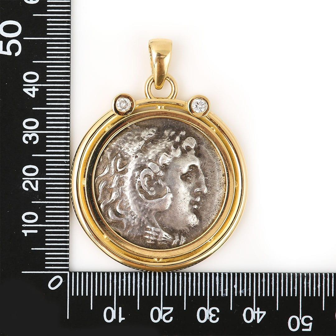 Original Alexander The Great Coin 18ct Yellow Gold Diamond Pendant C. 250 BC In New Condition For Sale In Lancashire, Oldham