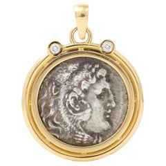 Alexander der Große Münze 18 Karat Gelbgold Diamant-Anhänger C. 250 BC