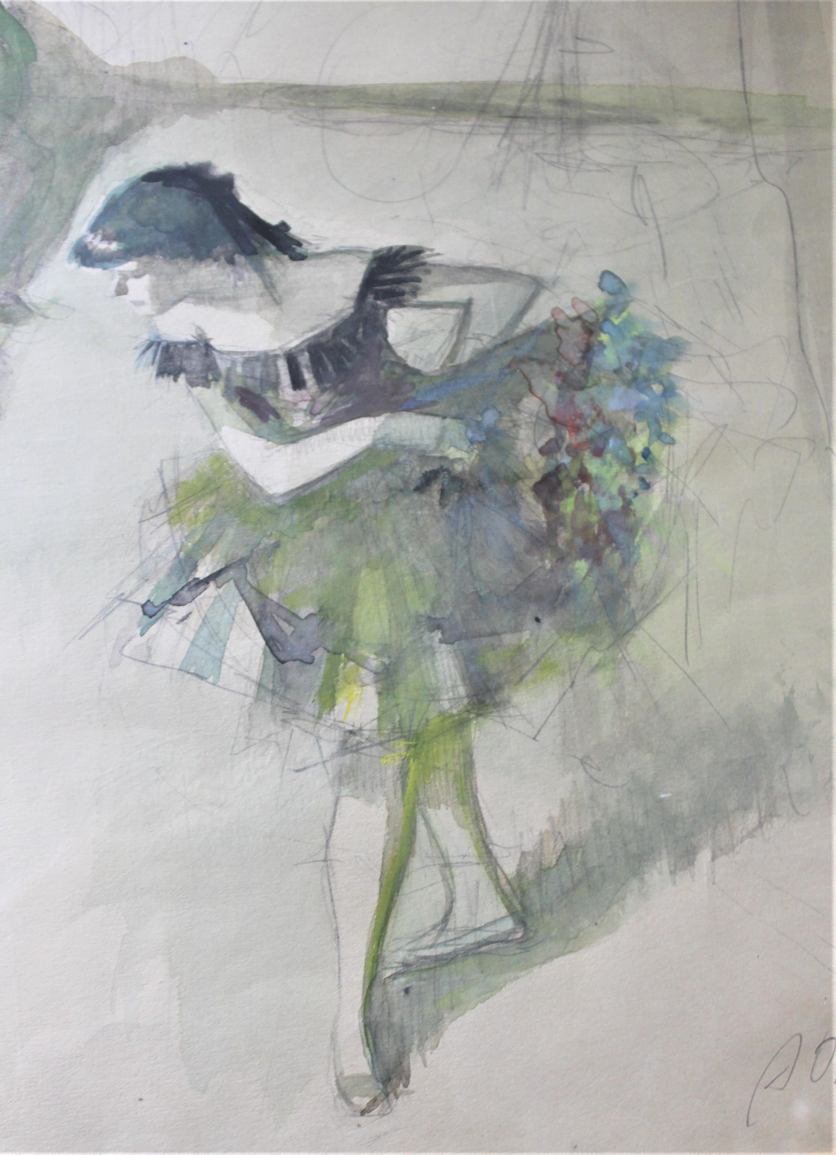 Modern Original Alfred Opisso Cardona Watercolor Painting of a Dancing Ballerina For Sale