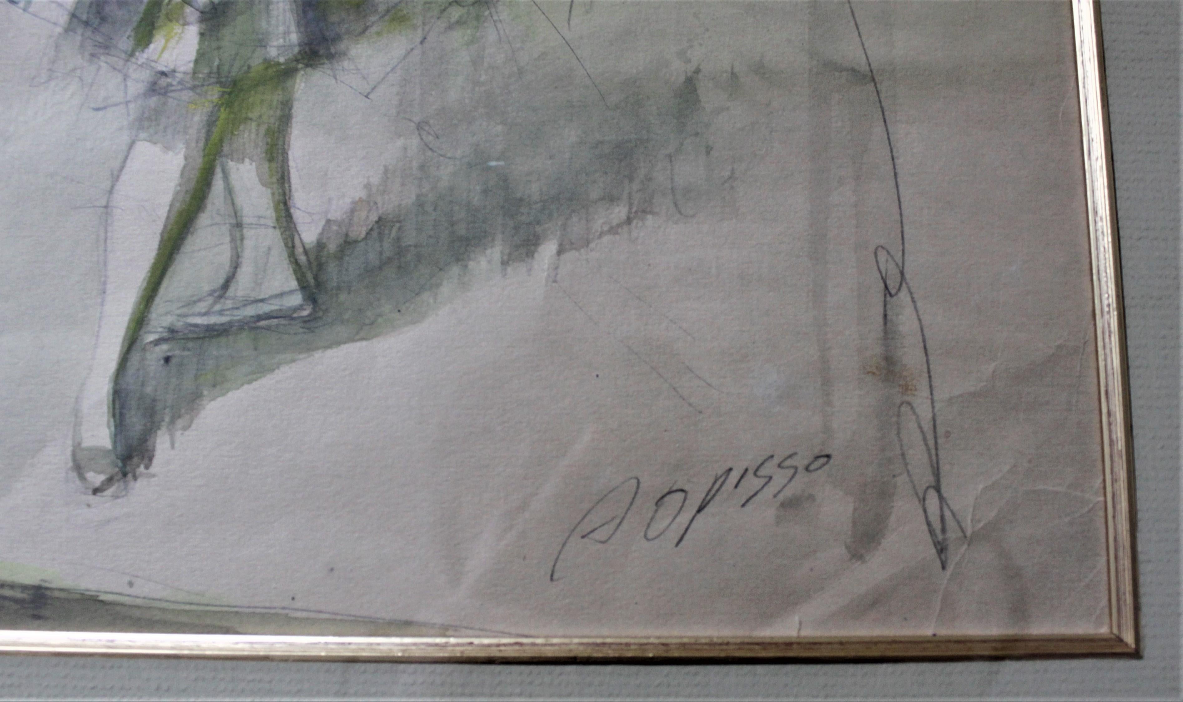 Hand-Painted Original Alfred Opisso Cardona Watercolor Painting of a Dancing Ballerina For Sale