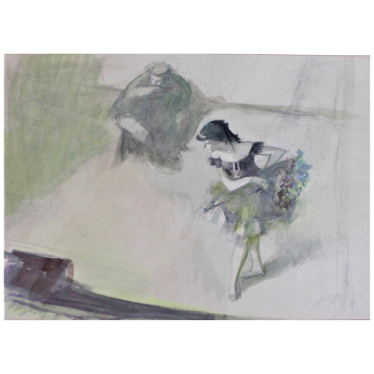 Original Alfred Opisso Cardona Watercolor Painting Of A Dancing