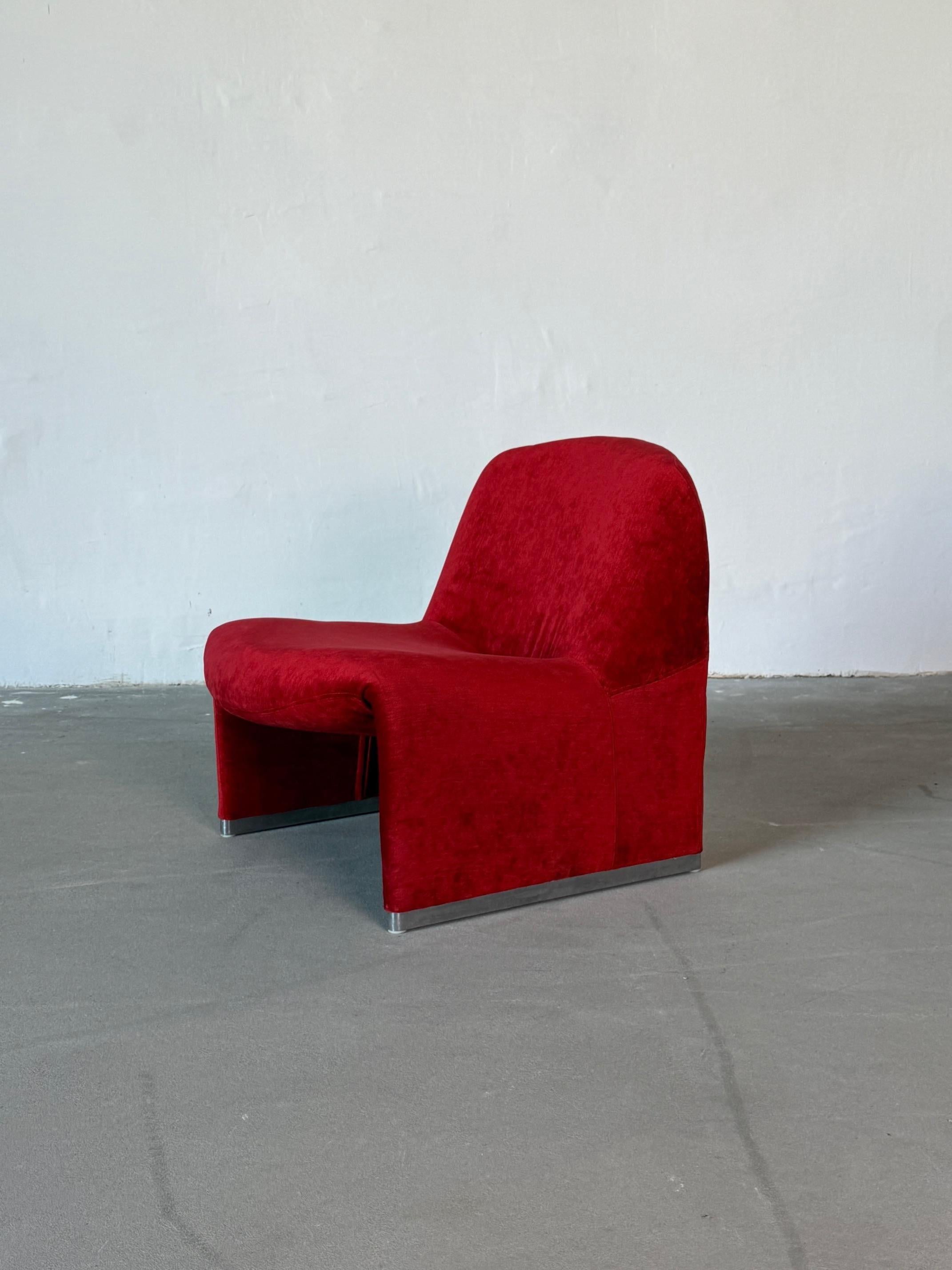 Original Alky Stuhl von Giancarlo Piretti aus rotem Samt - Italienische Moderne (Niederländisch) im Angebot