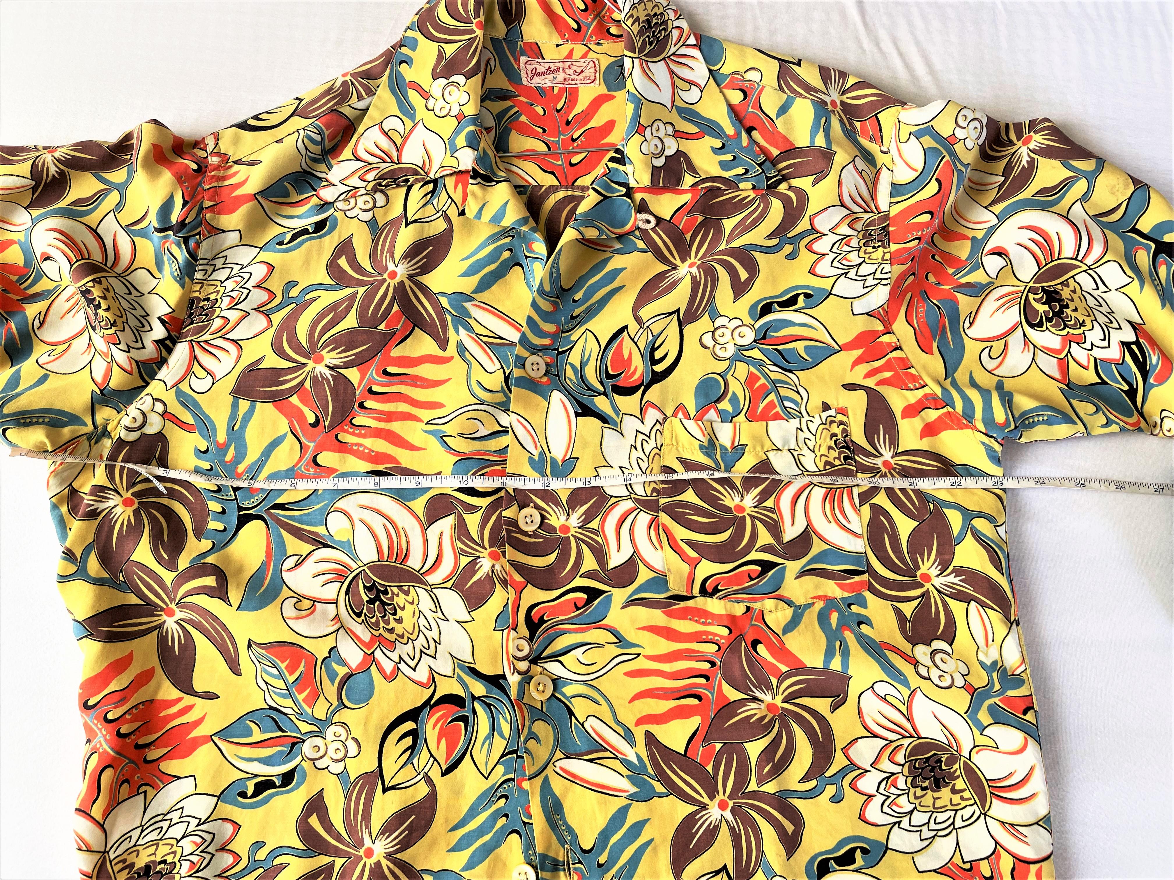 Original ALOHA vintage shirt complex 1940s Rayon, Hawaiian botanical by Jantzen  1