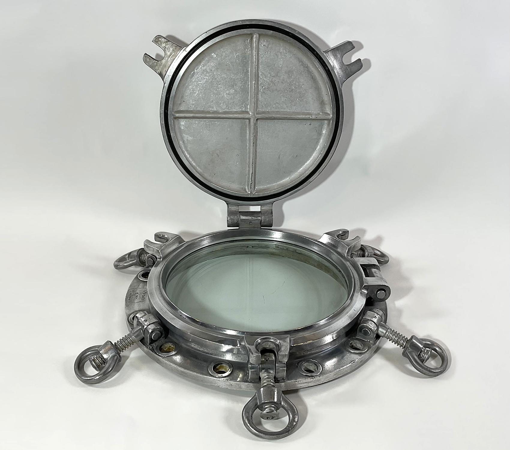 Original Aluminum Ships Porthole with Solid Door For Sale 2