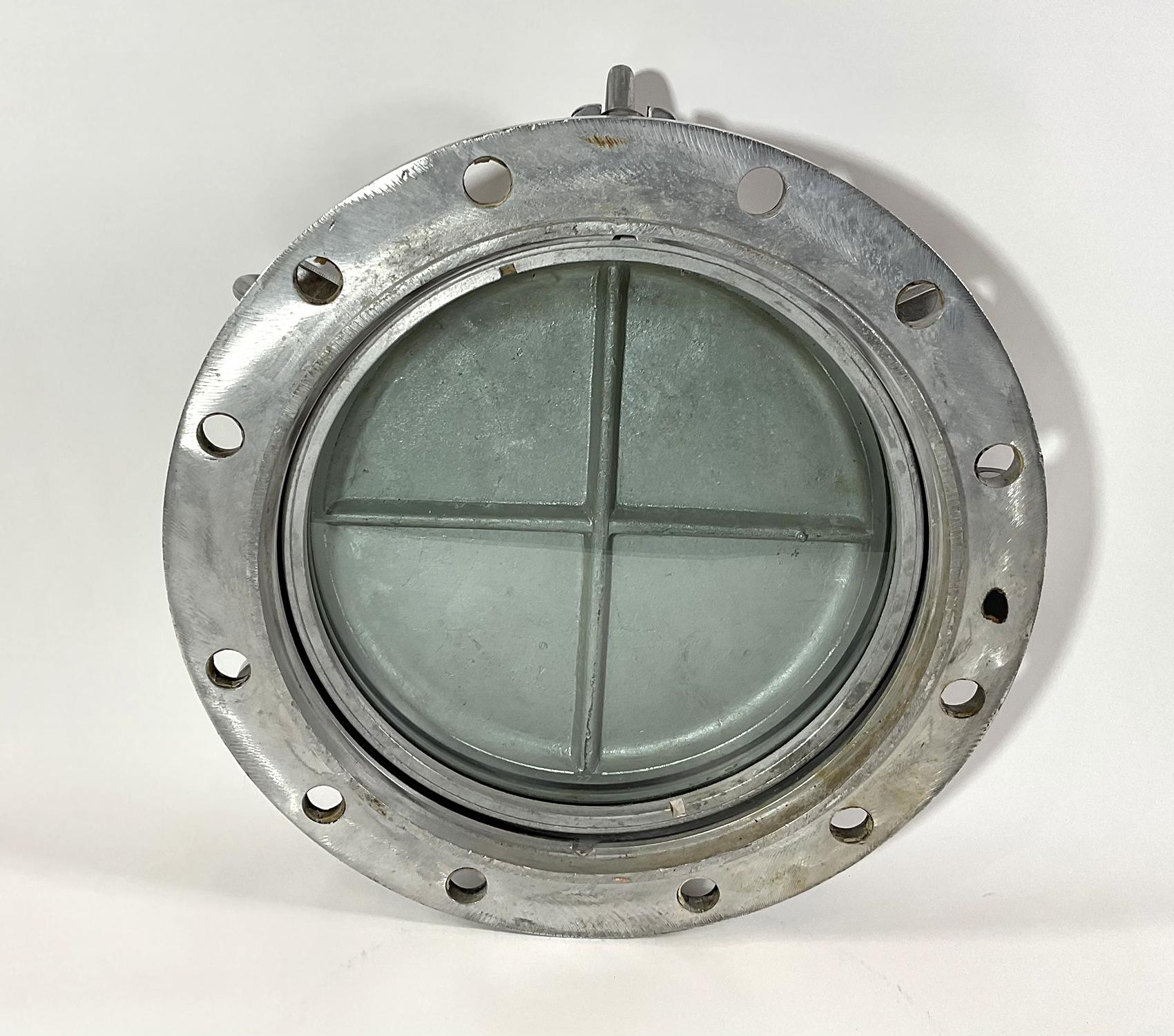 Original Aluminum Ships Porthole with Solid Door For Sale 3