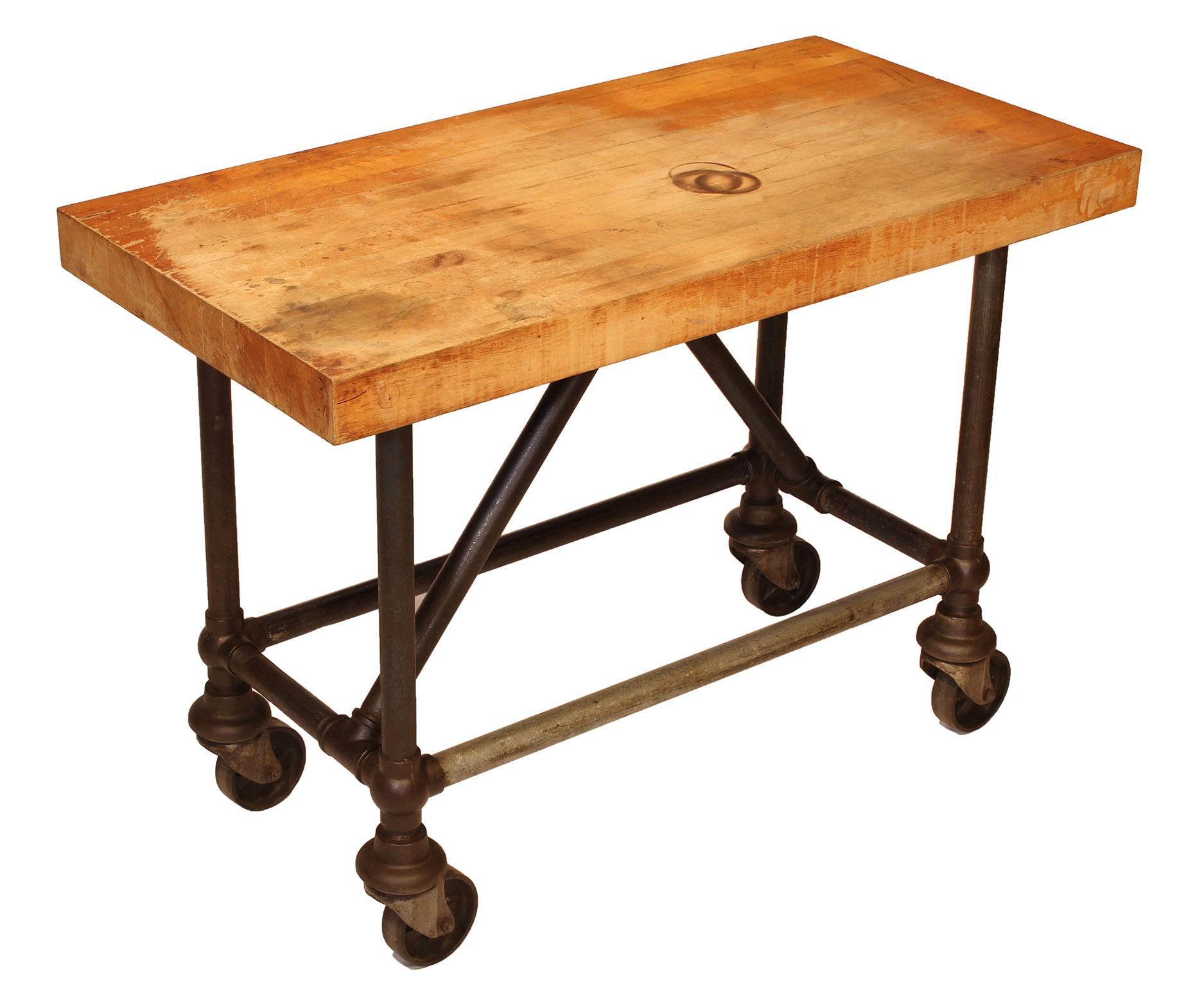 Original American Industrial Butcher Block Pipe Table / Bar Cart 6