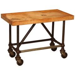 Original American Industrial Butcher Block Pipe Table / Bar Cart