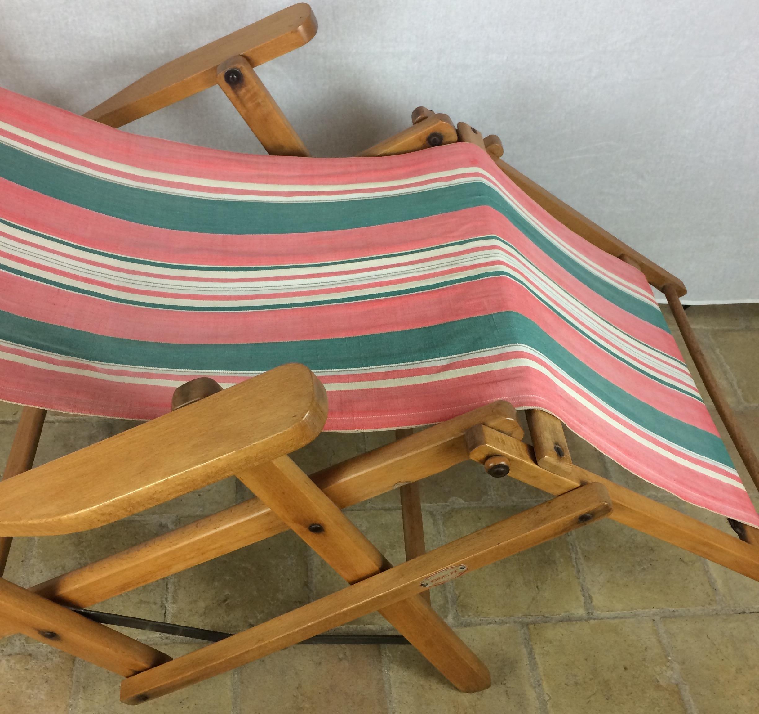 Polished Original American Midcentury Ergelax Folding Canvas Lounge Chair, circa 1950s For Sale