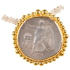 Authentic Ancient Greek Tetradrachm Coin of Athena, in Custom 22-kt Gold Pendant