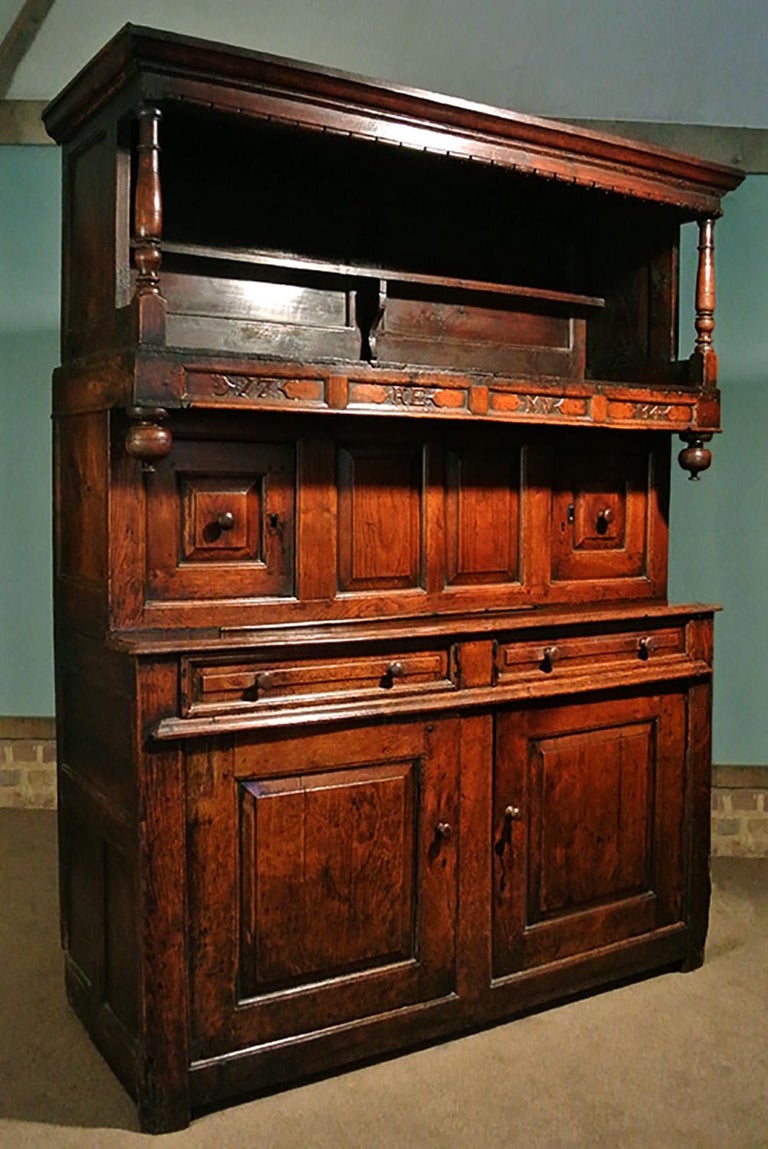 18th Century and Earlier Original and Early Tridarn Cupboard, Initialed and Dated 1734 For Sale