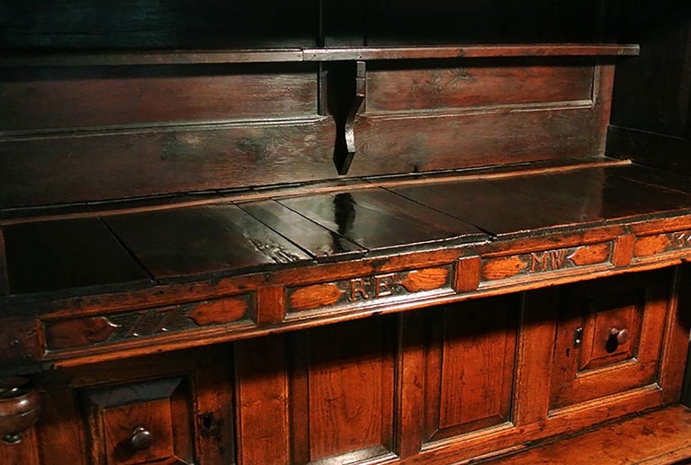 Oak Original and Early Tridarn Cupboard, Initialed and Dated 1734 For Sale