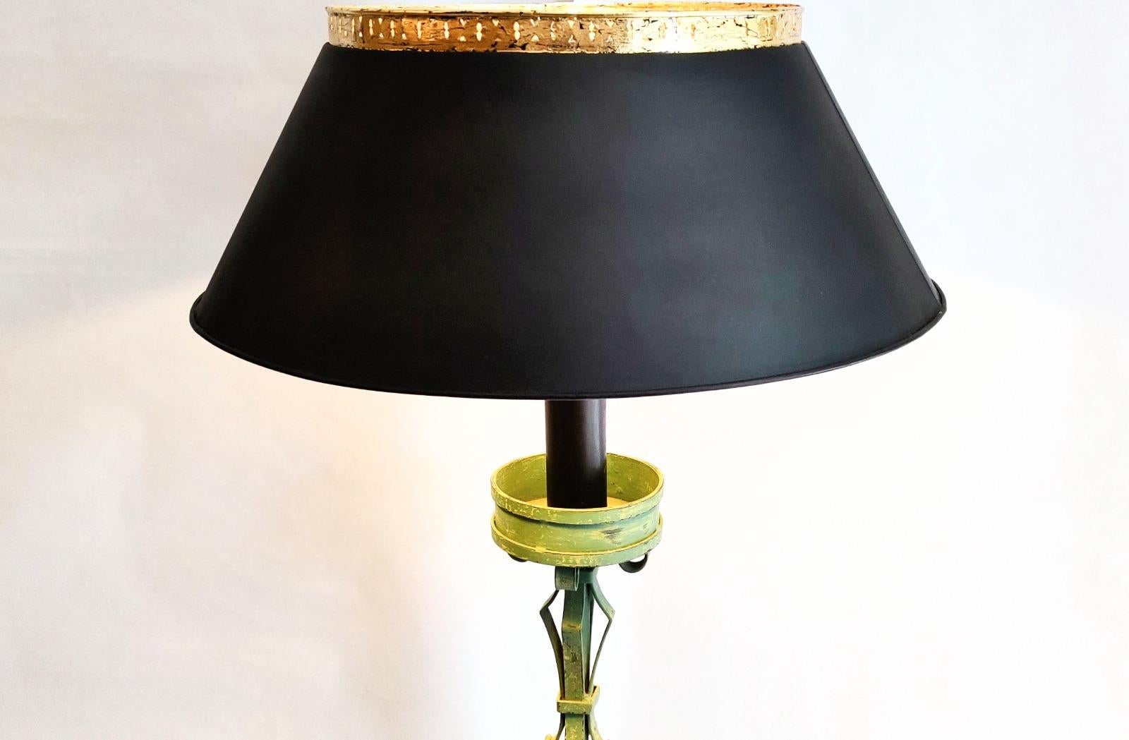 Mid-20th Century Original and Elegant Wrought Iron Lamp from the 1950s. in Green, Black and Gold. For Sale
