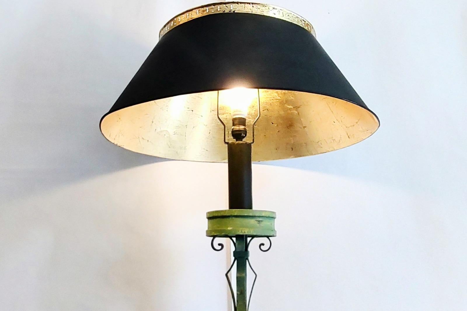 Metal Original and Elegant Wrought Iron Lamp from the 1950s. in Green, Black and Gold. For Sale