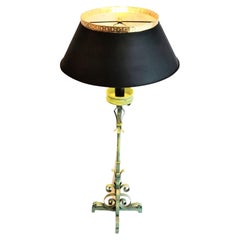 Original and Elegant Wrought Iron Lamp from the 1950s. in Green, Black and Gold.