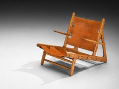 Original et rare fauteuil de chasse en cuir Børge Mogensen pour Erhard Rasmussen