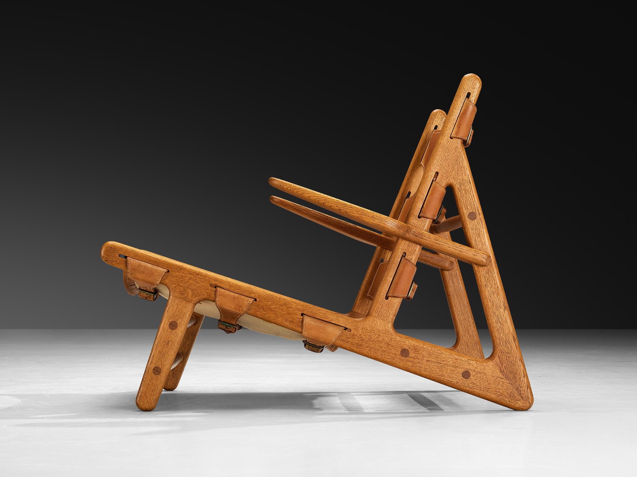 Laiton Original et rare fauteuil de chasse en cuir Børge Mogensen pour Erhard Rasmussen en vente