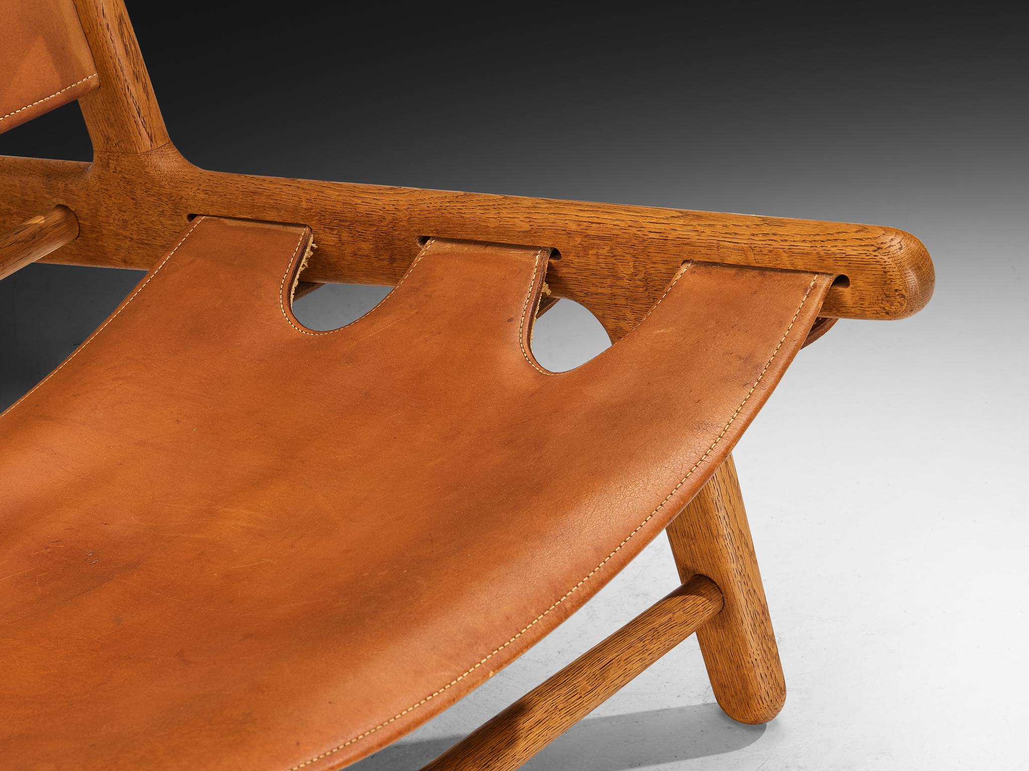 Original et rare fauteuil de chasse en cuir Børge Mogensen pour Erhard Rasmussen en vente 1