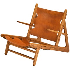 Original et rare fauteuil de chasse en cuir Børge Mogensen pour Erhard Rasmussen