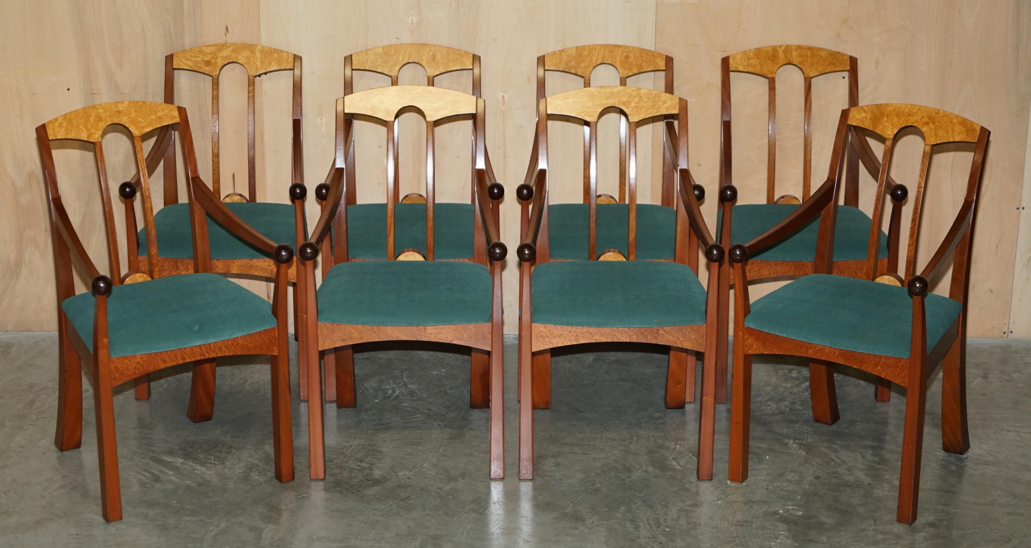 ORIGINAL ANDREW VARAH BURR WALNUT & AMBOYNA WOOD ROUND DiNING TABLE & CHAIRS SET For Sale 3