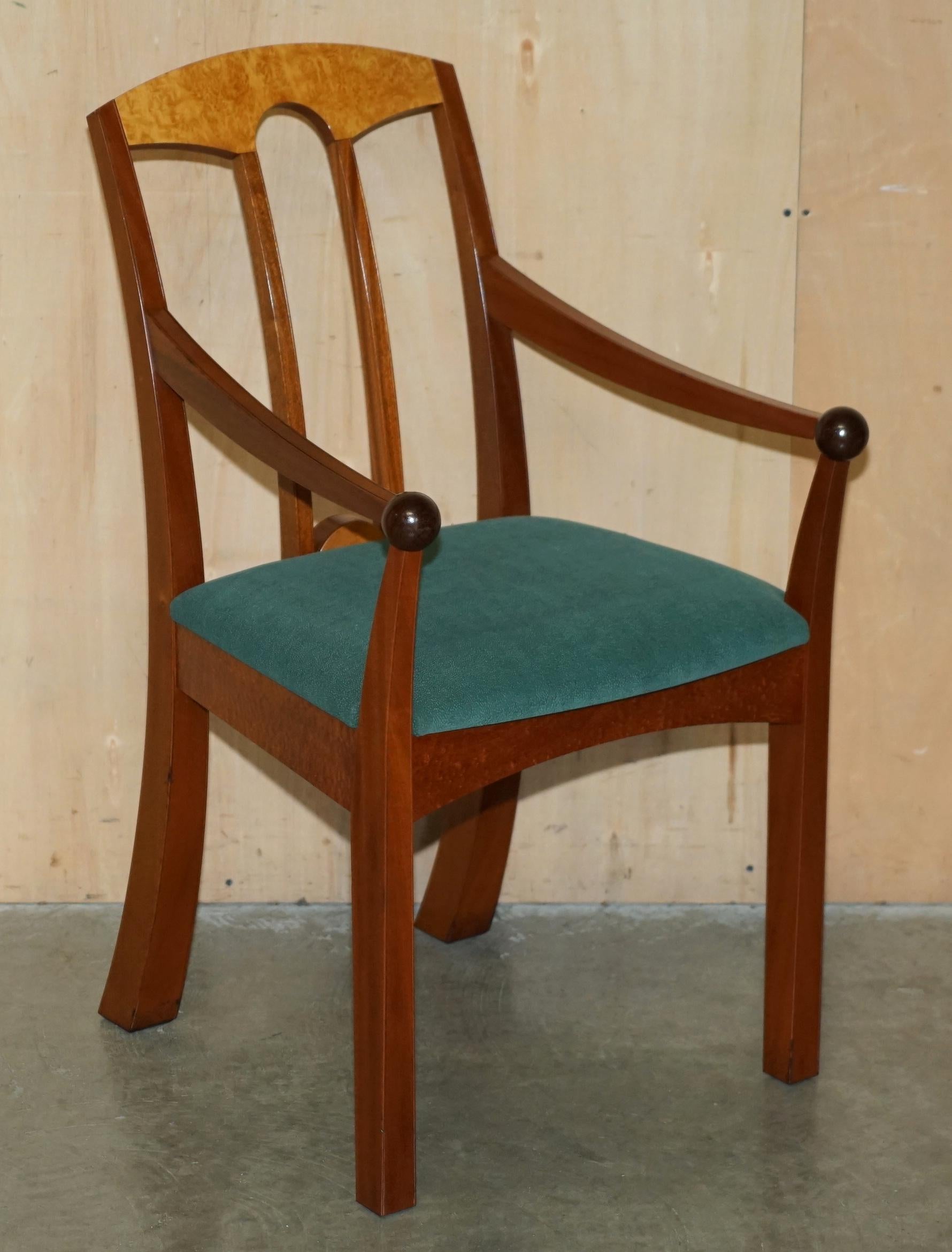 ORIGINAL ANDREW VARAH BURR WALNUT & AMBOYNA WOOD ROUND DiNING TABLE & CHAIRS SET For Sale 4