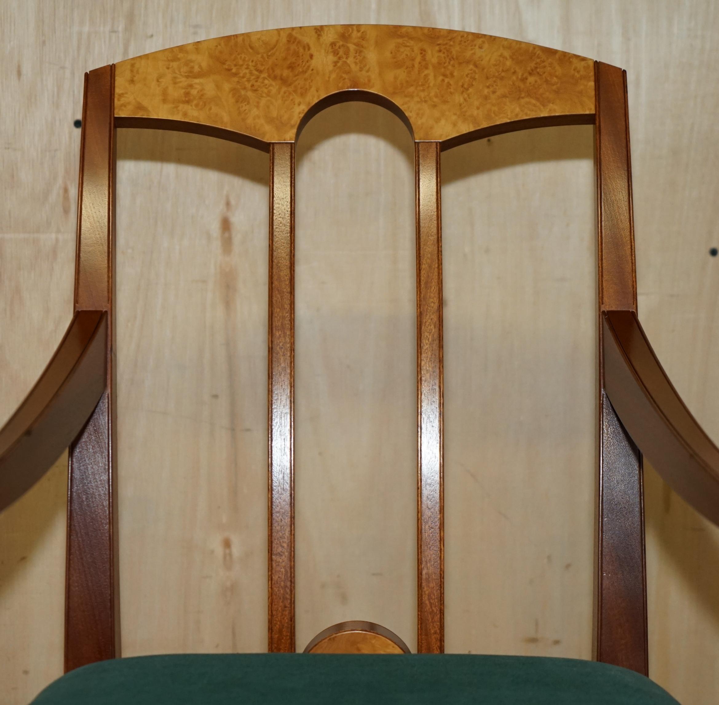 ORIGINAL ANDREW VARAH BURR WALNUT & AMBOYNA WOOD ROUND DiNING TABLE & CHAIRS SET For Sale 6