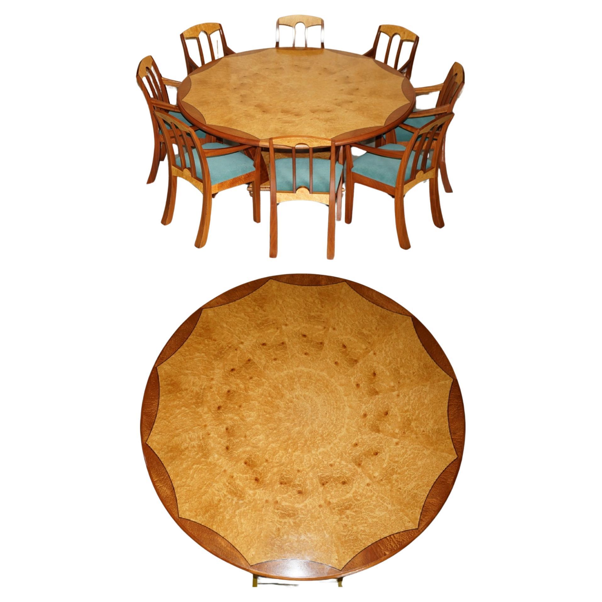 ORIGINAL ANDREW VARAH BURR WALNUT & AMBOYNA WOOD ROUND Esstisch- und Kommodenset