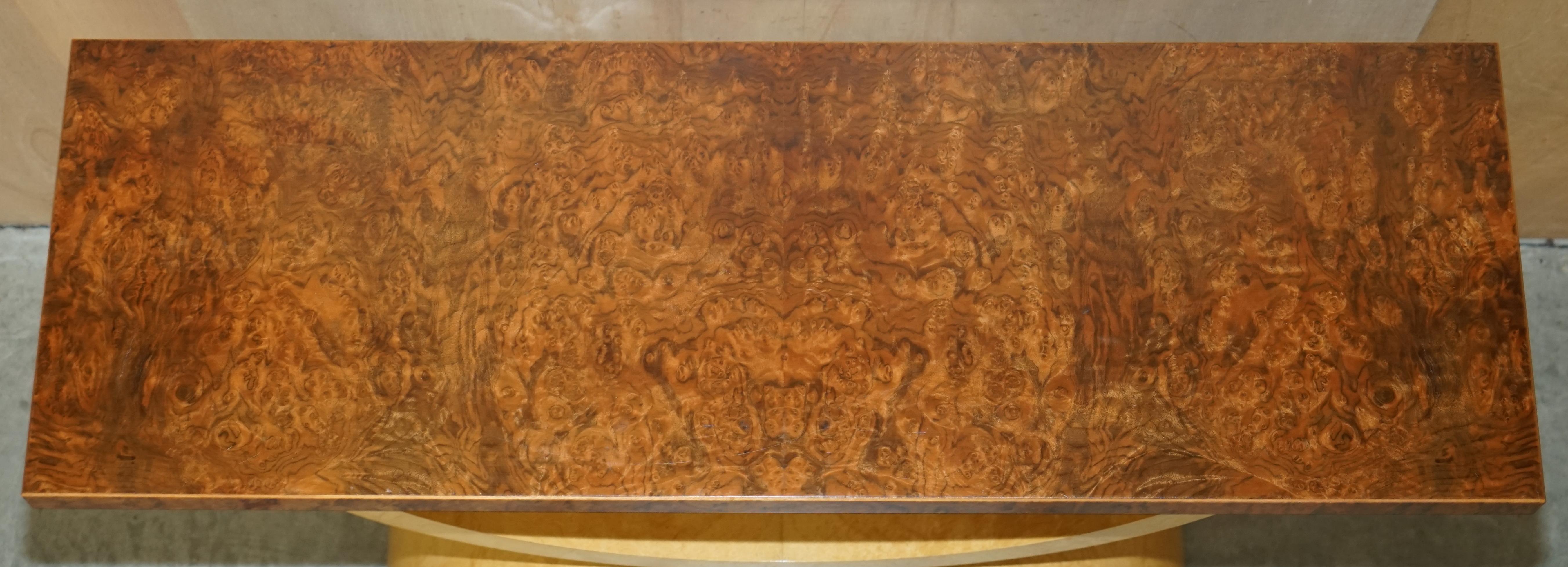 Original Andrew Varah Burr Walnut Satinwood & Oak Large Console Hall Table For Sale 5