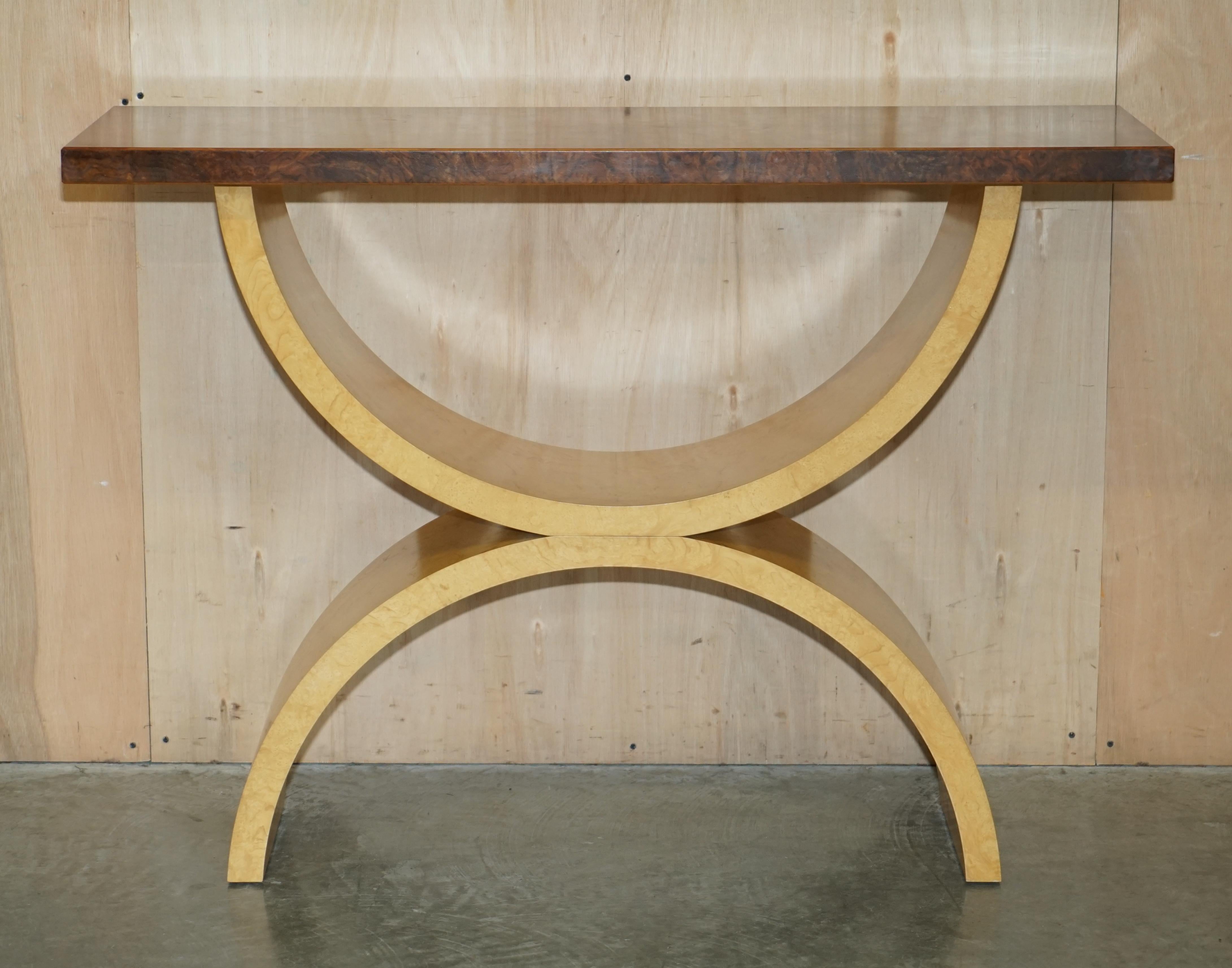Original Andrew Varah Burr Walnut Satinwood & Oak Large Console Hall Table For Sale 8