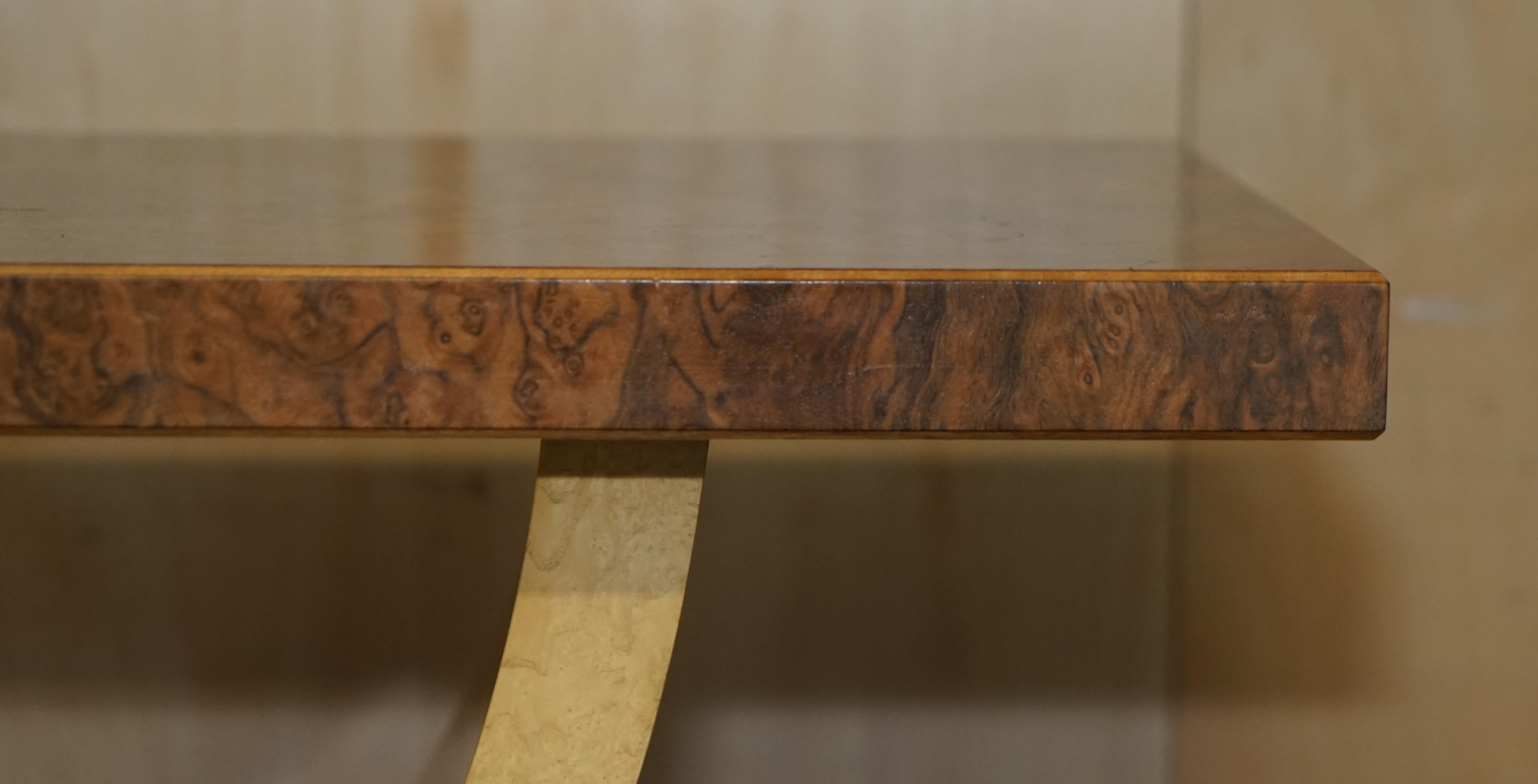 Original Andrew Varah Burr Walnut Satinwood & Oak Large Console Hall Table For Sale 1
